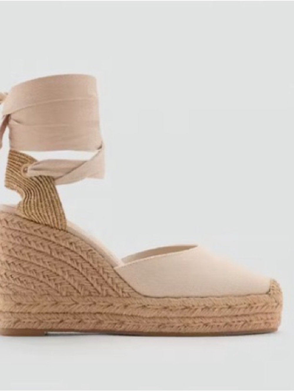 Mango Neutral Wrap Espadrille Wedge Sandals